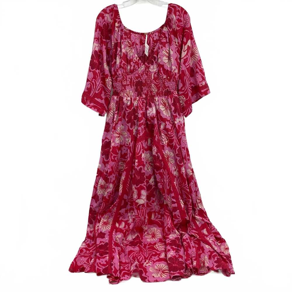 Free People Pink/Red Floral Maxi Dress | Cotton Smocked Waist S